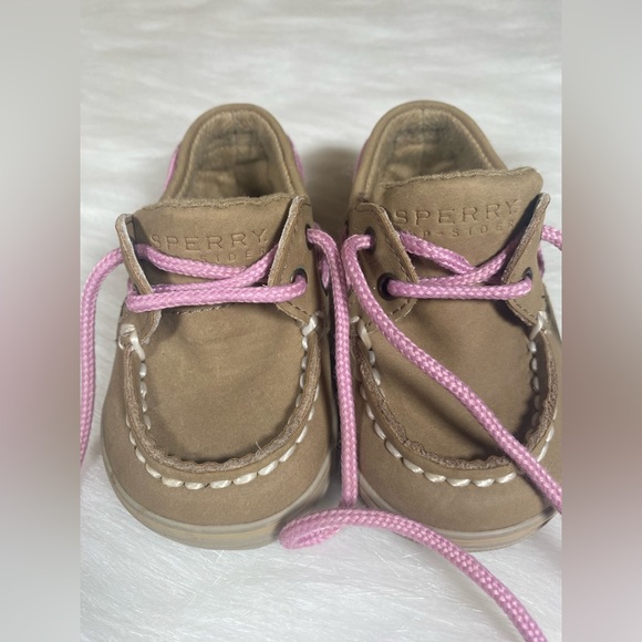 Sperry Top Sider Infant Size 1M Leather Upper Boat Shoes Pink Laces Pre-owned - Picture 8 of 13